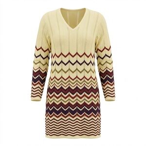 Sportking Chevron Knit Boho Sweater Dress Size F1 XS S Retro Vintage Inspired